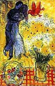 Marc Chagall's Painting Lovers and Flowers