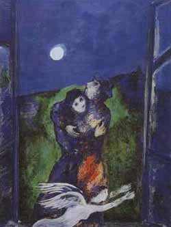 Marc Chagall's Painting Lovers in Moonlight